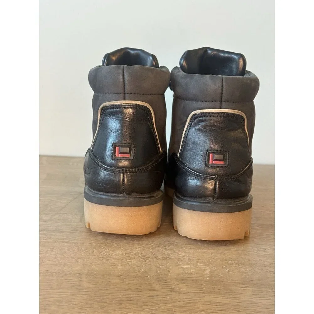 FUBO Vintage Men's 6.5 Women 8.5 Black Leather Ankle Boots Chunky Sole Steel Toe
